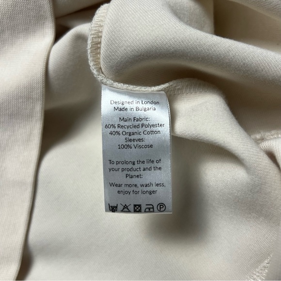 Saint + Sofia Contrast Sleeve Sweatshirt Cream Gingham Puff Sleeve Knit Top 8 - Picture 5 of 7